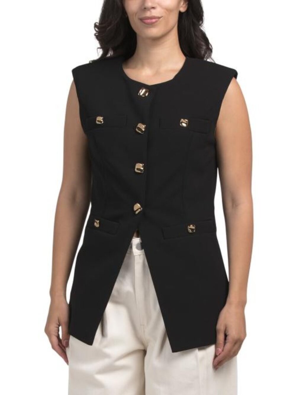 ENDLESS ROSE Gold Button Detail Long Vest